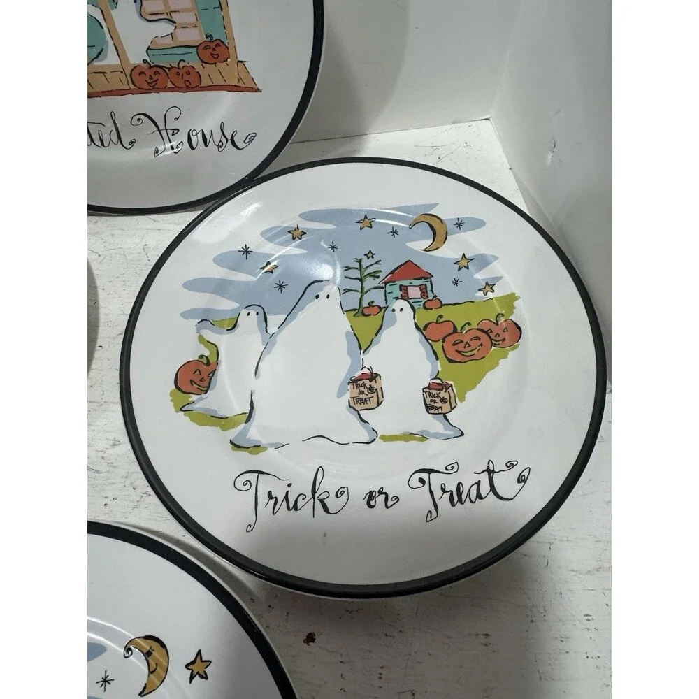 Rosanna Halloween 8” Salad Plates Snack Plate Ghost Trick Treat Spooky Haunted
